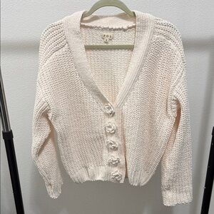 POL Women's Cream Cardigan w/ crochet flower buttons